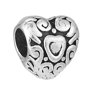 Luxurious alloy heart charm bead with vintage silver hollow star relief for DIY bracelets