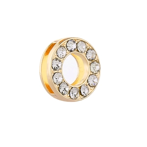 Polished gold circular charm with 10 white crystals for DIY bracelet making
