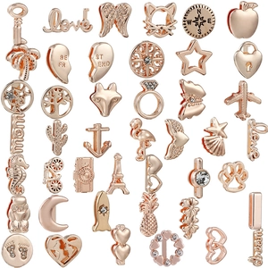 Rose Gold Plated Alloy Slider Charms For DIY Bracelet Making Rhinestone Heart Key Eiffel Tower Animal Shaped Fashion Jewelry Accessories