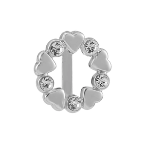 Silver heart-shaped charms with sparkling crystals for 10mm stainless steel bracelets