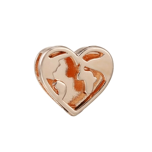 Rose gold heart charm with hollow world map design for 10mm DIY mesh bracelet