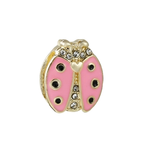 Charm coccinelle rose pour bracelets 10mm en métal doré avec cristaux brillants