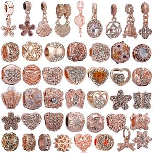 Perles Charm en Alliage Or Rose Strass Forme Cœur Fleur Papillon Bricolage Accessoires Bijoux Pour Fabrication de Bracelet Mode Femme