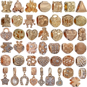Lussuosi Ciondoli a Forma di Cuore con Conchiglia Albero della Vita in Lega d'Oro per la Creazione di Braccialetti Fai da Te Gioielli da Donna Perline con Strass Placcati Oro