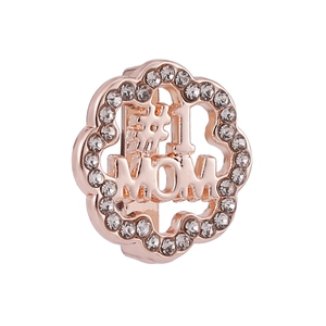 Charm quadrifoglio #1 MOM in oro rosa con zirconi bianchi per bracciali a maglia
