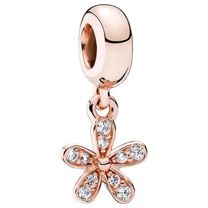 Pendentif fleur à cinq pétales en or rose avec zircons pavés pour bracelet DIY