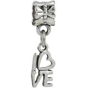 Vintage silver LOVE charm bead with heart O detail for DIY bracelet jewelry making