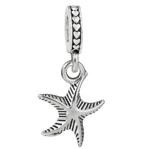 Starfish charm with heart-embossed bail in silver finish for DIY charm bracelets
