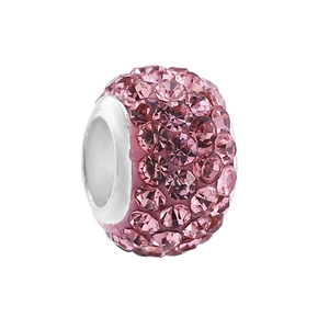 Silver bead charm featuring pavé-set pink crystals for DIY European style bracelets