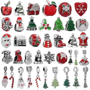 Christmas Series Enamel Alloy Charms For DIY Jewelry Making Santa Claus Christmas Tree Candy Cane Snowflake Pendants For Bracelet
