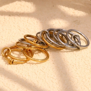 Mode Edelstahl Mehrschichtige Verknüpfte Ringe Für Damen 18K Vergoldet Strass Geometrische Band Ring Schmuck