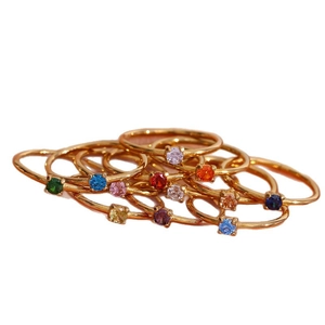 Minimalist 18K gold plated stainless steel ring set with colorful birthstone zircons