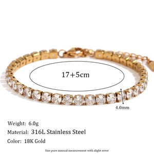 Bracciale tennis in acciaio inossidabile 316L placcato oro 18K con zirconi micro-pave
