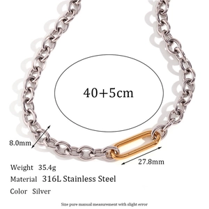 Minimalist 18K gold plated stainless steel chain necklace with oval buckle link