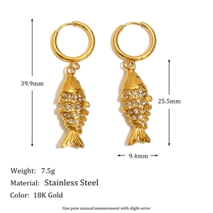 Elegant 18K gold-plated stainless steel koi fish earrings with sparkling cubic zirconia
