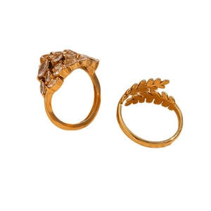 Anillo rama de olivo de acero chapado en oro 18K y anillo abierto con cristales set