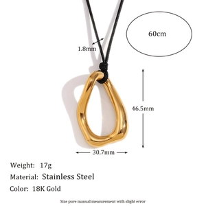 Irregular 18K gold plated stainless steel ring pendant necklace with black cord