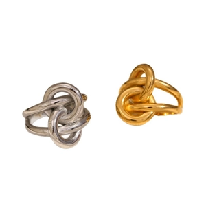 Interlocked knot rings in gold and silver finish with high-polish stainless steel