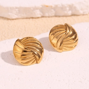 Orecchini a perno retrò in acciaio inossidabile placcato oro 18K con vortice a spirale