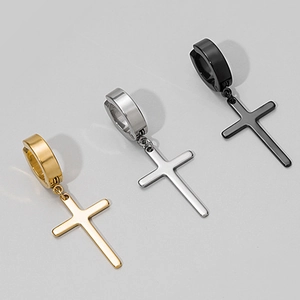 Poliertes Edelstahl-Ohrringe-Set mit Kreuzanhängern in Gold, Silber und Schwarz