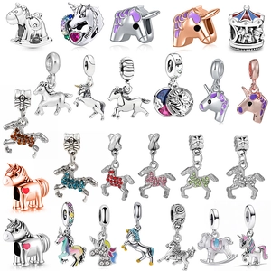 Cute Unicorn Horse Metal Charms Enamel Rhinestone Beads For DIY Bracelet Necklace Jewelry Making Findings Accessories For Women