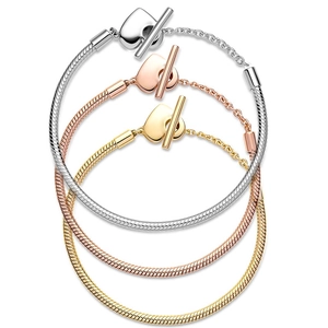 Mode Herz T-Verschluss Schlangenkette Armband Für Damen Kupfer Galvanisiert Gold Silber Roségold Trendy Schmuck Geschenk