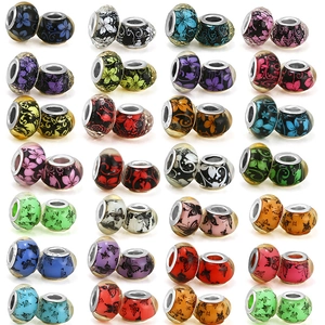 DIY Glass Beads With Core Large Hole Painted Flower Butterfly Charms For Bracelet Jewelry Making Findings
