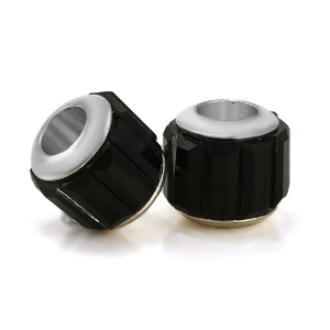 Faceted black crystal glass beads with large hole alloy core for DIY charm bracelets