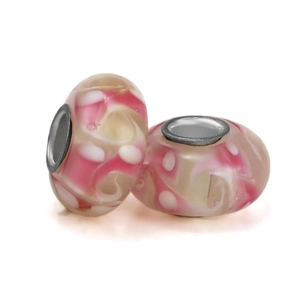 Pink and white swirl glass large hole beads with silver metal core for DIY bracelets