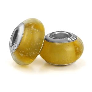Cuentas de vidrio amarillo con burbujas y núcleo de plata 925 para pulseras