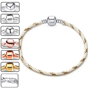 Bracciale in Pelle Intrecciata di Moda Con Chiusura in Metallo Base a Catena a Serpente Regolabile per Regalo Gioielli Fai-da-te Donna