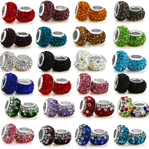 Cuentas de Colores con Strass Pavé Agujero Grande Metal Cuentas Espaciadoras Sueltas para Hacer Joyas DIY Pulseras