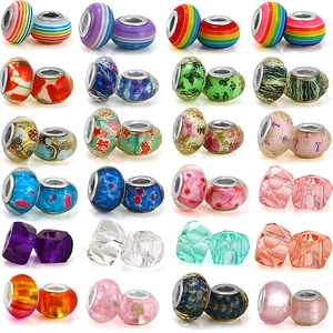 Rainbow Striped Large Hole Glass Beads Metal Core DIY Charm For Bracelet Making Fashion Jewelry Accessories For Women