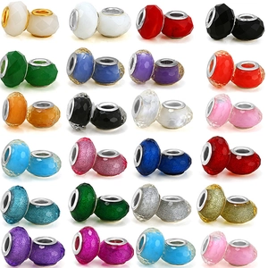 Faceted Glass Large Hole Spacer Beads With Metal Core European Style DIY Charms For Bracelet Jewelry Making Findings Women