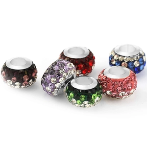 Cuentas de strass de colores con agujero grande en metal plateado para joyería DIY