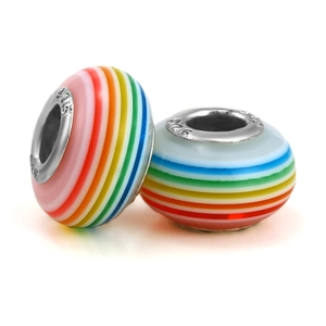 Rainbow striped resin large hole beads with S925 silver core for DIY bracelet making