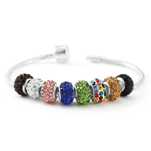 Pulsera de cadena de serpiente plateada con ocho cuentas de colores con diamantes
