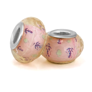 Rainbow striped faceted resin charms with silver metal core for DIY bracelets