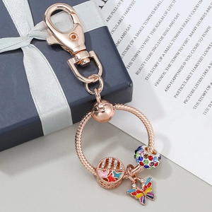 DIY Rose Gold Bead Keychain With Colorful Enamel Butterfly Charm Rhinestone Hollow Beads Fashion Bag Accessory For Women