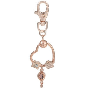 Rose Gold Heart Keychain For Women Retro Camera Perfume Bottle Hot Air Balloon Pendant Rhinestone Snake Chain Keychain Gift