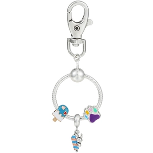 Porte-clés Été DIY en Alliage Émail Pendentifs Ronds Lapin Crème Glacée Empreinte Fermoir Mousqueton Chaîne Os de Serpent Accessoire de Sac