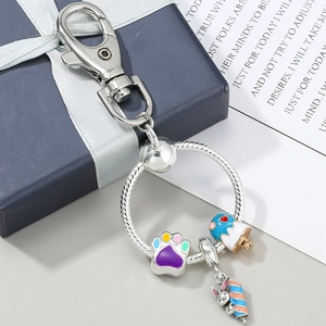 Porte-clés DIY avec breloques lapin glace et chaîne serpent argentée mode d'été