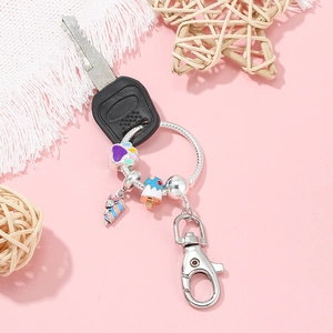 Porte-clés DIY chaîne serpent argentée avec breloques patte arc-en-ciel et glace bleue