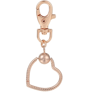 Rose gold heart keychain with lobster clasp and twisted rope texture on a white background