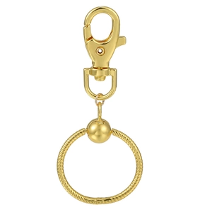 Golden lobster clasp keychain with heart-inspired snake chain ring and ball detail