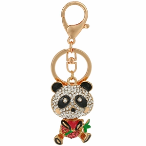 Niedlicher Cartoon Panda Schlüsselanhänger Legierung Vergoldet Strass Emaille Bambus Anhänger Schlüsselring Für Damen Handtaschenzubehör Geburtstagsgeschenk