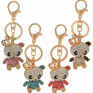 Porte-clés Singe à Couronne en Alliage d'Or Pendentif de Sac en Strass Étincelant Accessoires de Voiture Porte-clés Animal pour Femmes