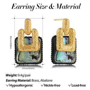 Λεπτομερής προβολή των ορειχάλκινων σκουλαρικιών 18K με ένθετο κοχύλι αμπαλόν