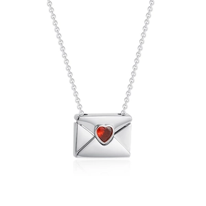 18K gold envelope locket necklace with red heart zircon and delicate link chain