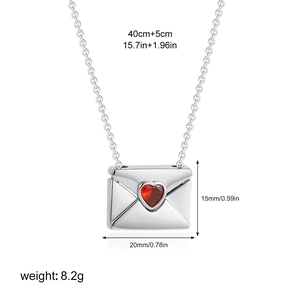 Detail view of heart envelope locket with 40+5cm chain length and 20x15mm dimensions